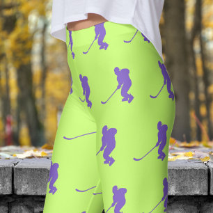 Fresh Olive Green Womens Ice Hockey Pattern Leggings