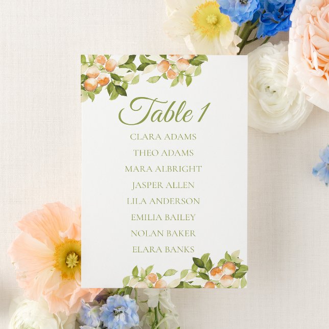 Fresh Orange Citrus Wedding Seating Chart Card Tischnummer (Von Creator hochgeladen)