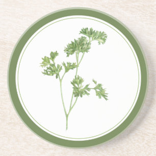 FRESH PARSLEY Round Sandstone Untersetzer - Text g