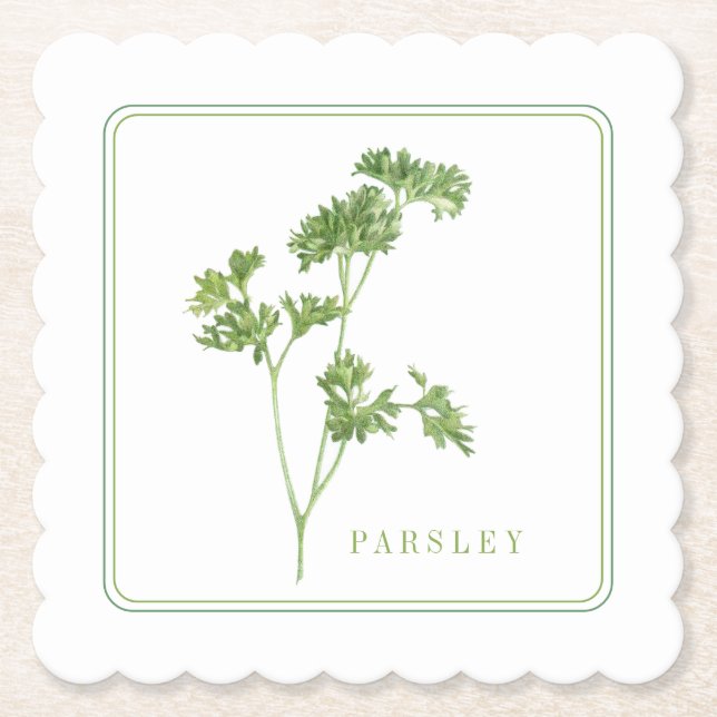 FRESH PARSLEY Scalloped Square Untersetzer (+text) (Vorderseite)