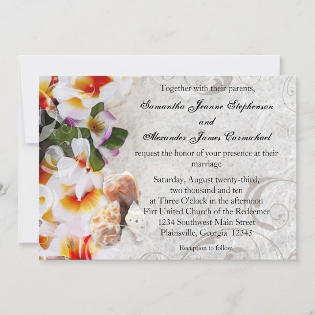 Fresh Plumeria Orchid Lei Beach Mariage Invitation (Devant)