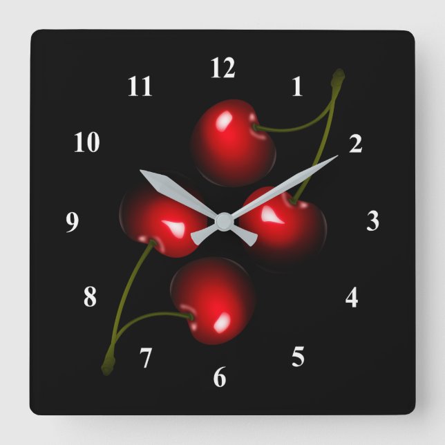 Fresh Red Sweet Cherry Quadratische Wanduhr (Vorderseite)