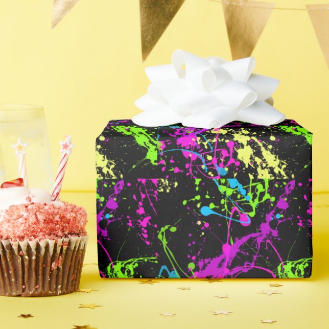 Fresh Retro Neon Paint Spritzer Geschenkpapier (Geburtstagsparty)