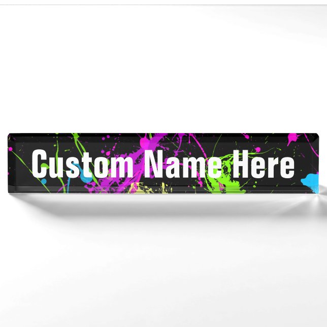 Fresh Retro Neon Paint Spritzer Namensplakette (Vorderseite)