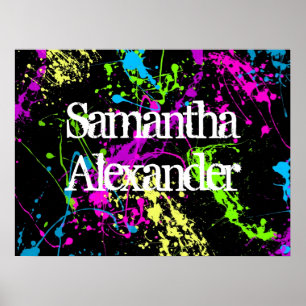 Fresh Retro Neon Paint Spritzer on Black Poster