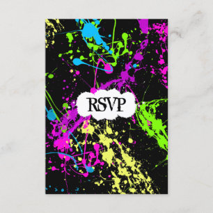 Fresh Retro Neon Paint Spritzer on Black RSVP Karte