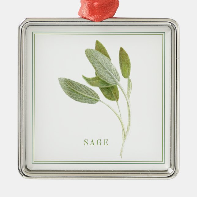 FRESH SAGE Premium Square Ornament Aus Metall (Vorne)