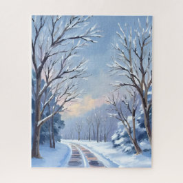 Fresh Snowfall | Winter Road Watercolor Nature