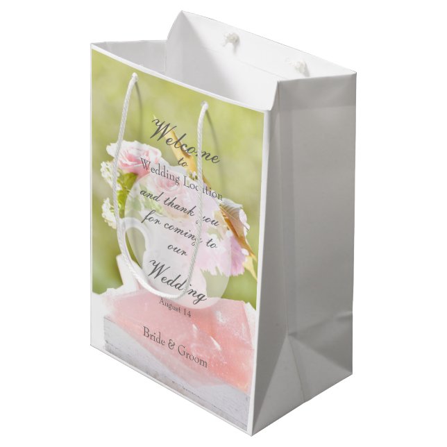 Fresh Spring Blume Bouquet Wedding Mittlere Geschenktüte (Vorderseite Schrägansicht)