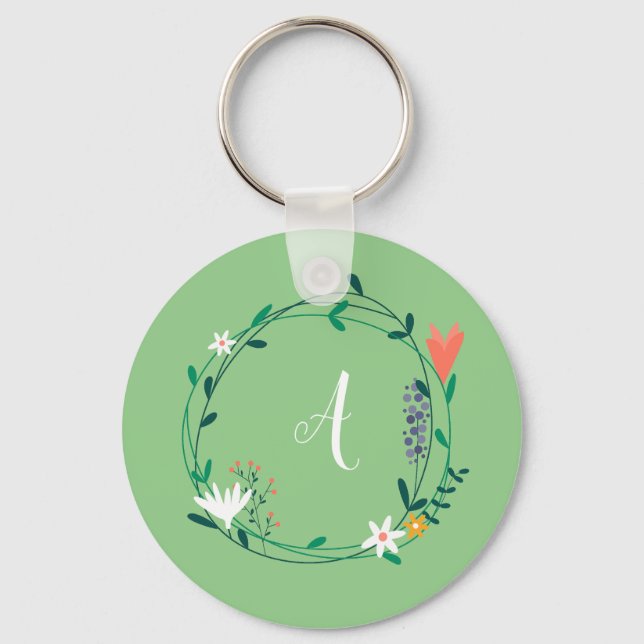 Fresh Spring Floral Garland Personalisiert Schlüsselanhänger (Vorderseite)