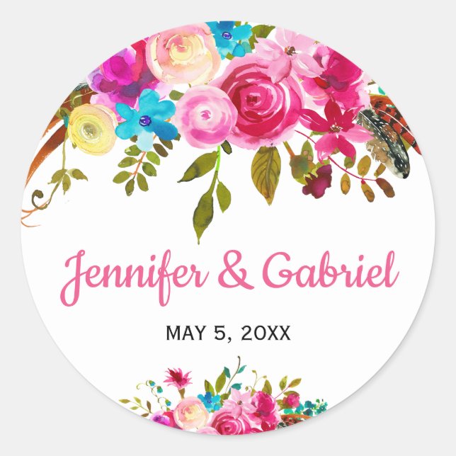 Fresh Spring Pink Watercolor Floral Aufkleber (Vorderseite)
