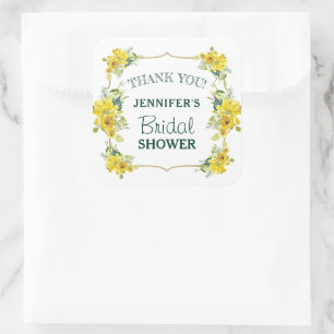 Fresh Spring Yellow Floral Brautparty Danke Quadratischer Aufkleber