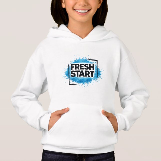Fresh Start Motivational Typography Blue Splash Hoodie (Vorderseite)