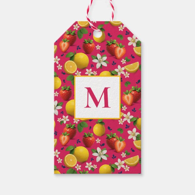 Fresh Strawberry and Lemon Pattern Geschenkanhänger (Vorderseite)