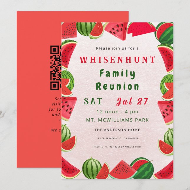 Fresh Summer Watermelons QR Code Family Wiedersehe Einladung (Vorne/Hinten)