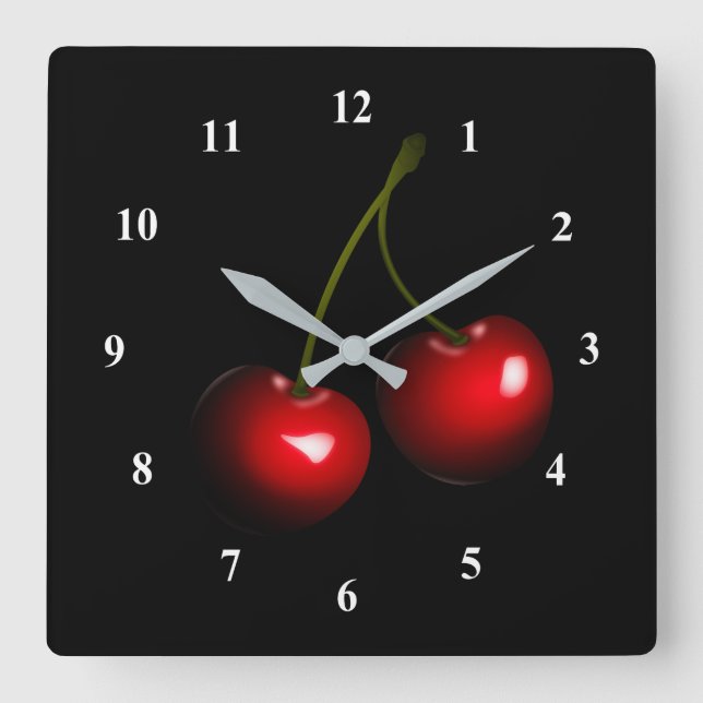 Fresh Sweet Cherry Quadratische Wanduhr (Vorderseite)