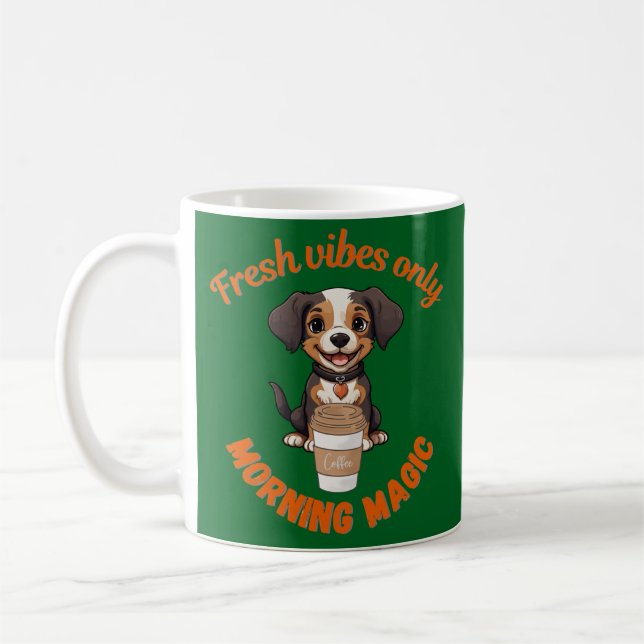 Fresh Vibes & Coffee Playful Puppy Digital Artwor Kaffeetasse (Links)