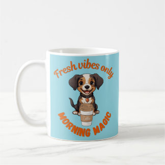 Fresh Vibes & Coffee Playful Puppy Digital Artwor Kaffeetasse