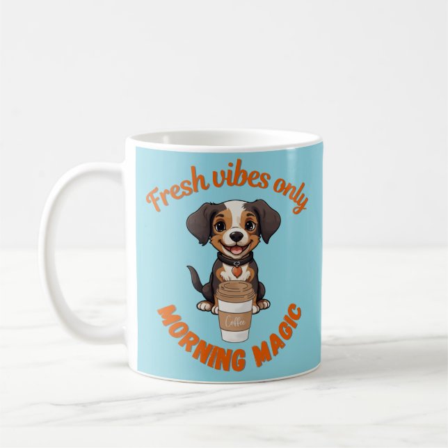 Fresh Vibes & Coffee Playful Puppy Digital Artwor Kaffeetasse (Links)
