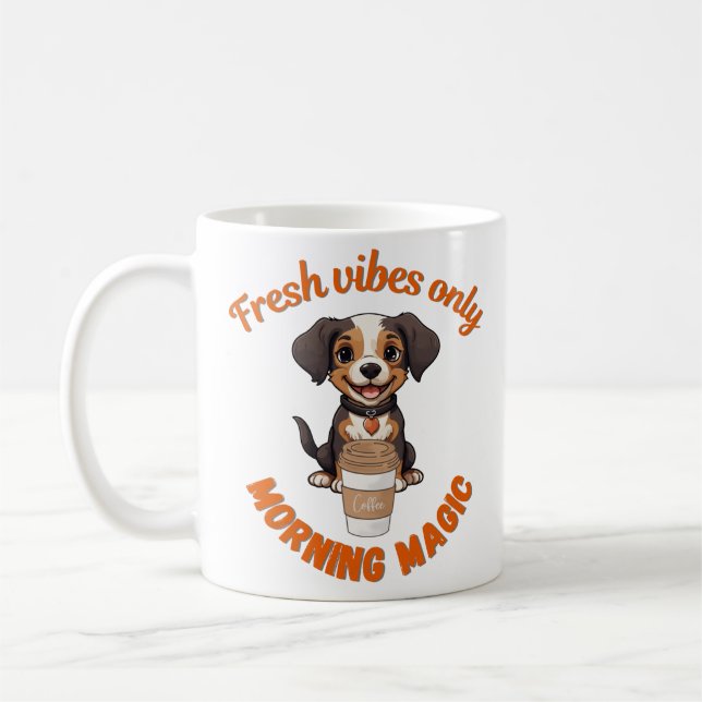 Fresh Vibes & Coffee Playful Puppy Digital Artwor Kaffeetasse (Links)