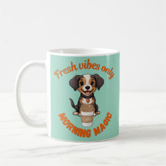 Fresh Vibes & Coffee Playful Puppy Digital Artwor Kaffeetasse