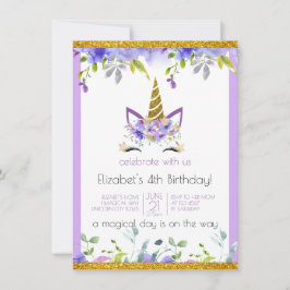 Fresh Violet | Adorned Gold Unicorn Geburtstagspar Einladung