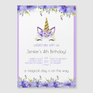 Fresh Violet | Einhorn-Geburtstagsparty-Dekoration Magneteinladung
