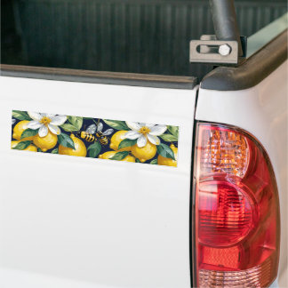 Fresh Yellow Lemons With Busy Bees & White Blooms Autoaufkleber