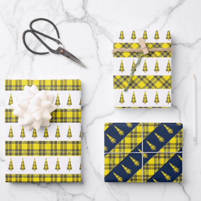 Fresh Yellow Tartan Weihnachtsbaum Geschenkpapier Set (Vorderseite)