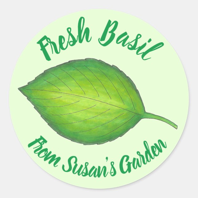 Fresh Zuhause Grown Basil Herb Personalisierter Ga Runder Aufkleber (Vorderseite)