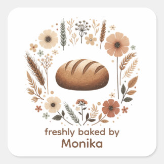 Freshly Baked By Custom Bakery Label | Bread Quadratischer Aufkleber
