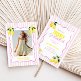 Freshly Graduated Lemon Pink Stripes Graduation Einladung