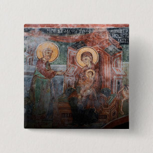 Fresken der serbischen Kirche aus dem 14. Jahrhund Button