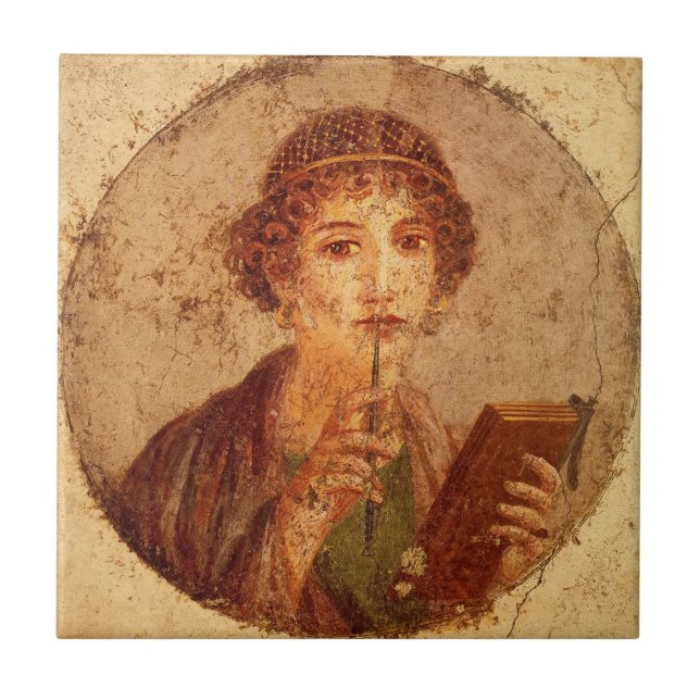 Fresko von Sappho in Pompeji Fliese (Vorderseite)