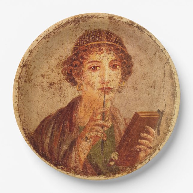 Fresko von Sappho in Pompeji Pappteller (Vorderseite)