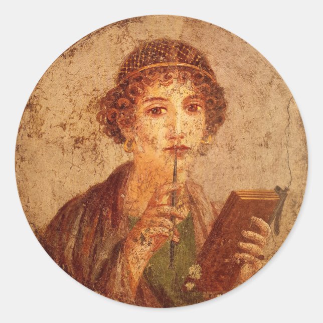 Fresko von Sappho in Pompeji Runder Aufkleber (Vorderseite)