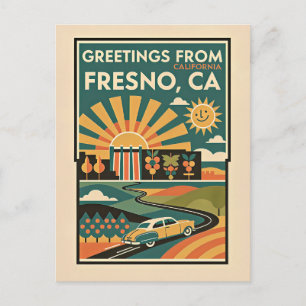 Fresno CA Retro-Reisepostkarte – Buntes aus den 19 Postkarte