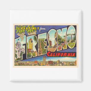 Fresno California CA Vintager Großbuchstabe Postk Magnet