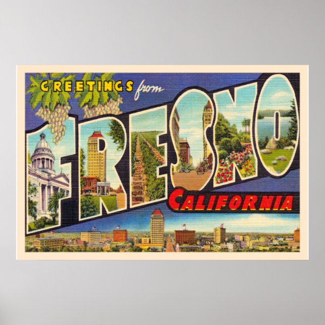 Fresno California CA Vintager Großbuchstabe Postka Poster (Vorne)