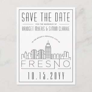 Fresno Hochzeit Stilisierte Skyline Save the Dat Postkarte