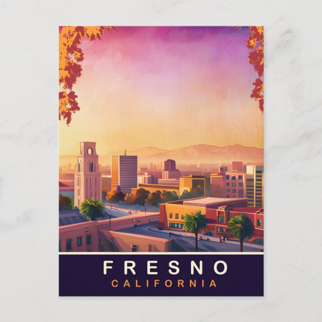 Fresno, Kalifornien, City Skyline, Reisen Postkarte (Vorderseite)