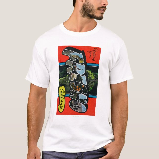 Fresno, Kalifornien - große Buchstabe-Szenen T-Shirt (Vorderseite)