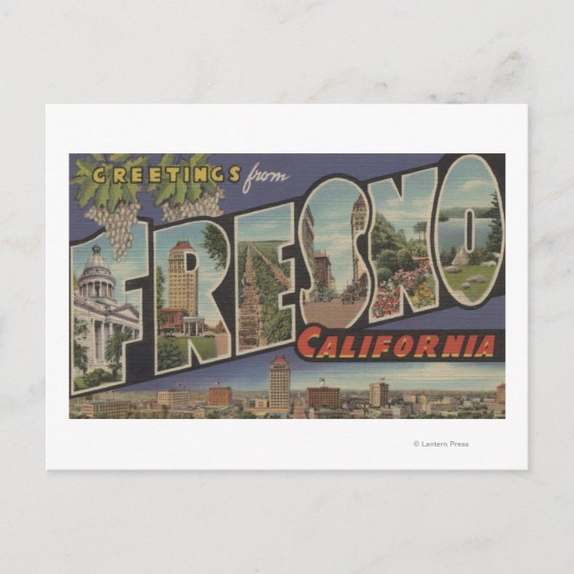 Fresno, Kalifornien - Große Buchstabenszenen Postkarte (Vorderseite)