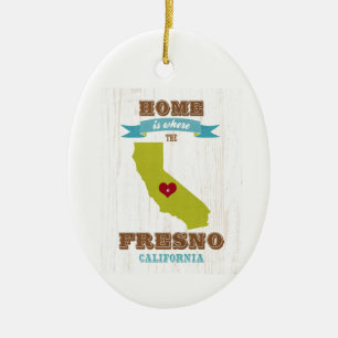 Fresno, Kalifornien Karte - Zuhause ist das Herz Keramikornament