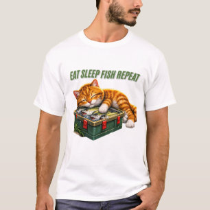 Fressen Schlafen Fisch Wiederholen Lustige Katze T-Shirt