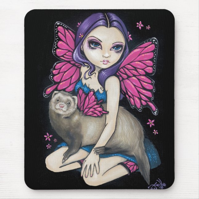 "Frettchen mit Schmetterling Wings" Mousepad (Vorne)
