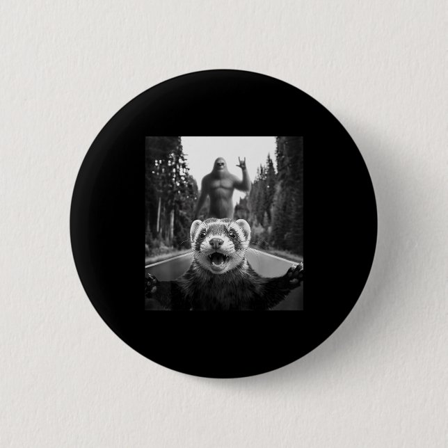 Frettchen-Selfie mit Bigfoot Lustig für Männer Fra Button (Vorderseite)