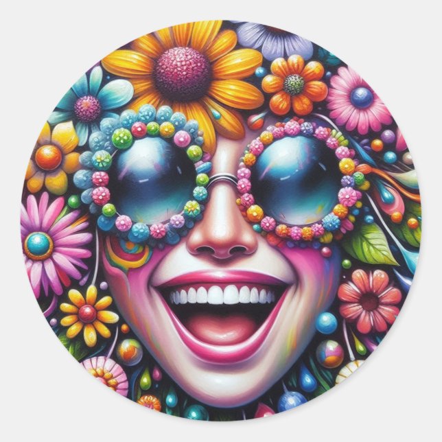 Freude am Lächeln, umgeben von Blume Aufkleber (Vorderseite)