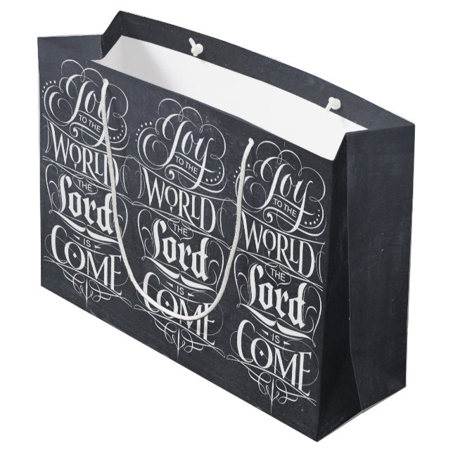 Freude am World Chalkboard Religiöse Kalligraphie Große Geschenktüte (Rückseite Schrägansicht)
