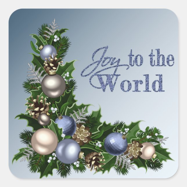 Freude an den Welt Blue Weihnachtsballs und Garlan Quadratischer Aufkleber (Vorderseite)